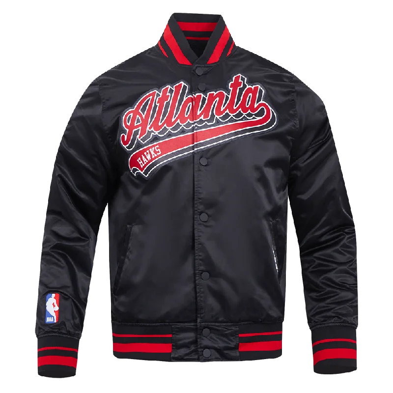 NBA ATLANTA HAWKS SCRIPT TAIL MEN'S SATIN JACKET (BLACK/RED/BLACK)