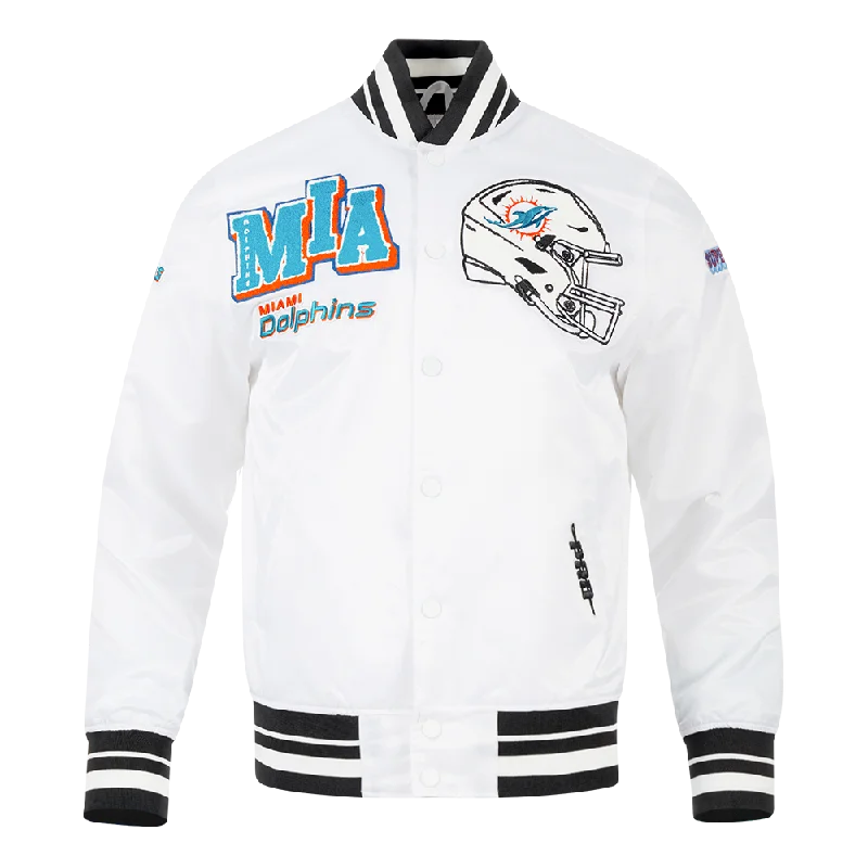 NFL MIAMI DOLPHINS MASHUP MEN'S RIB SATIN JACKET (WHITE/BLACK)