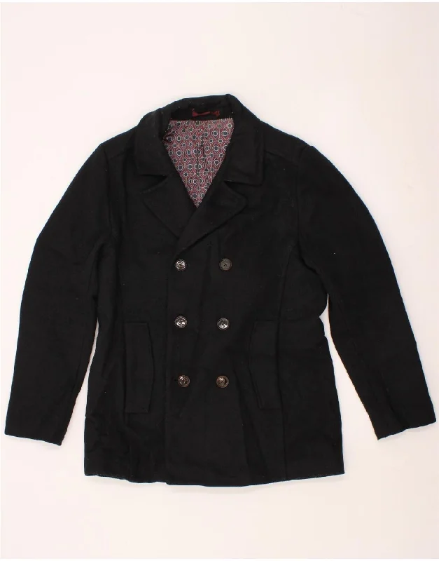 TED BAKER Mens Pea Coat Size 4 Large Black Wool