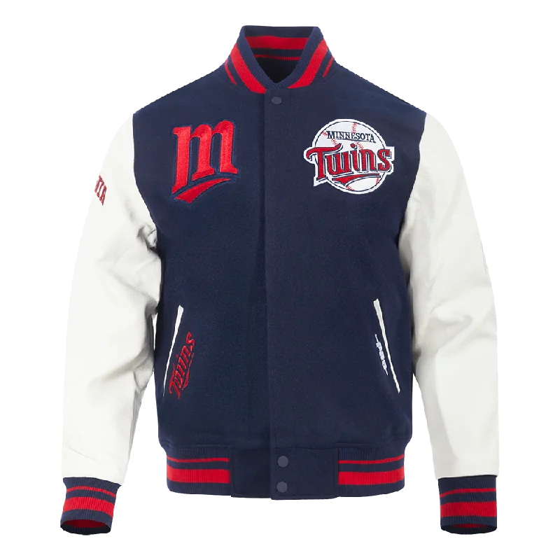 MLB MINNESOTA TWINS RETRO CLASSIC MEN'S RIB VARSITY JACKET (MIDNIGHT NAVY/RED/MIDNIGHT NAVY)