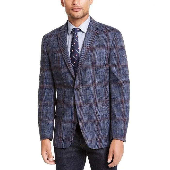 Tommy Hilfiger Men's Modern-Fit Thflex Stretch Blue Plaid Sport Coat Medium Blue Size 40 T/L39.5