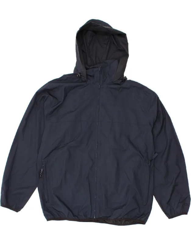 IZOD Mens Hooded Rain Jacket UK 40 Large Navy Blue Polyester