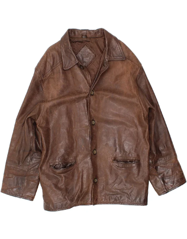 VINTAGE Mens Leather Jacket UK 44 2XL Brown Leather