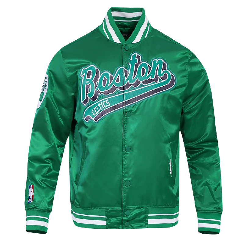 NBA BOSTON CELTICS SCRIPT TAIL MEN'S SATIN JACKET (KELLY GREEN)