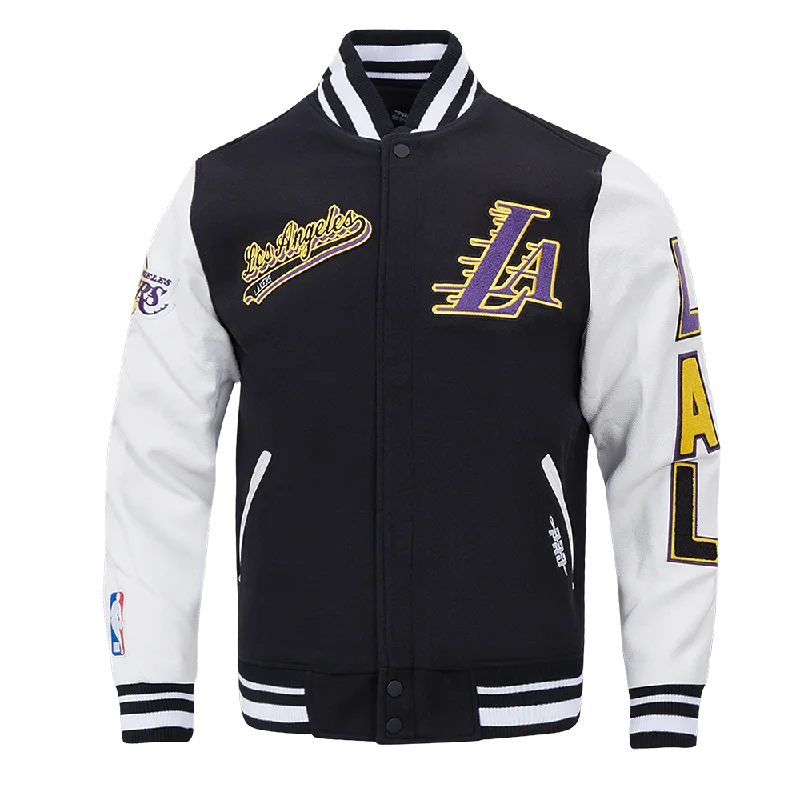 NBA LOS ANGELES LAKERS SCRIPT TAIL MEN'S RIB WOOL VARSITY (BLACK/WHITE)