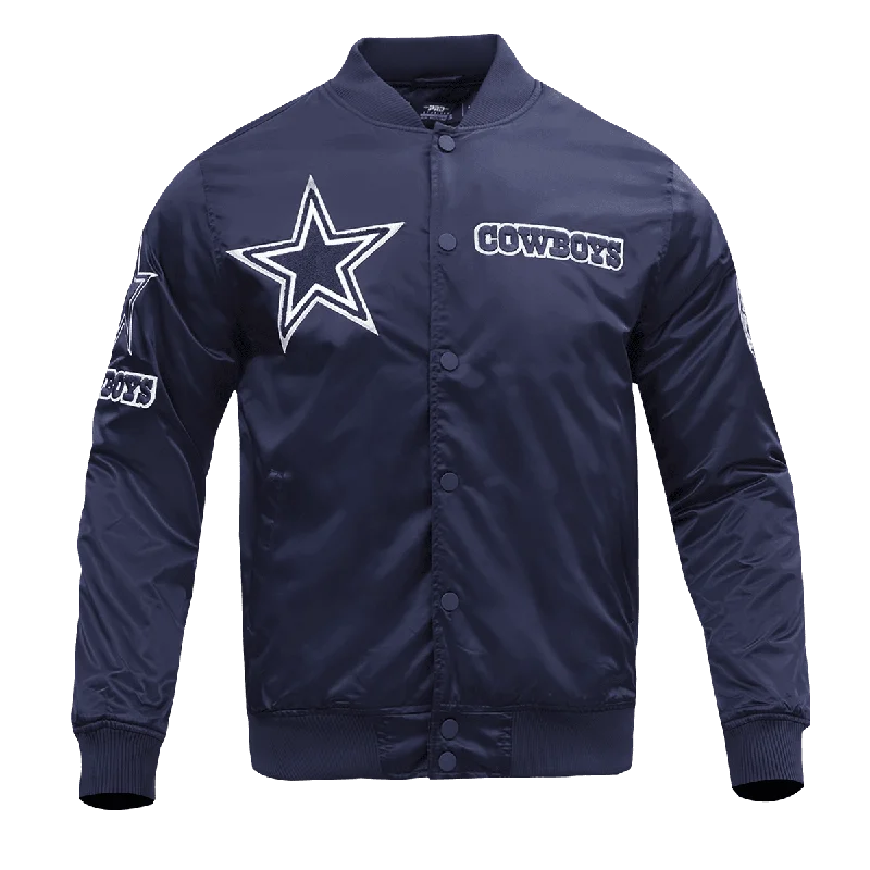 NFL DALLAS COWBOYS CHEST HIT MEN'SLOGO SATIN JACKET (MIDNIGHT NAVY)