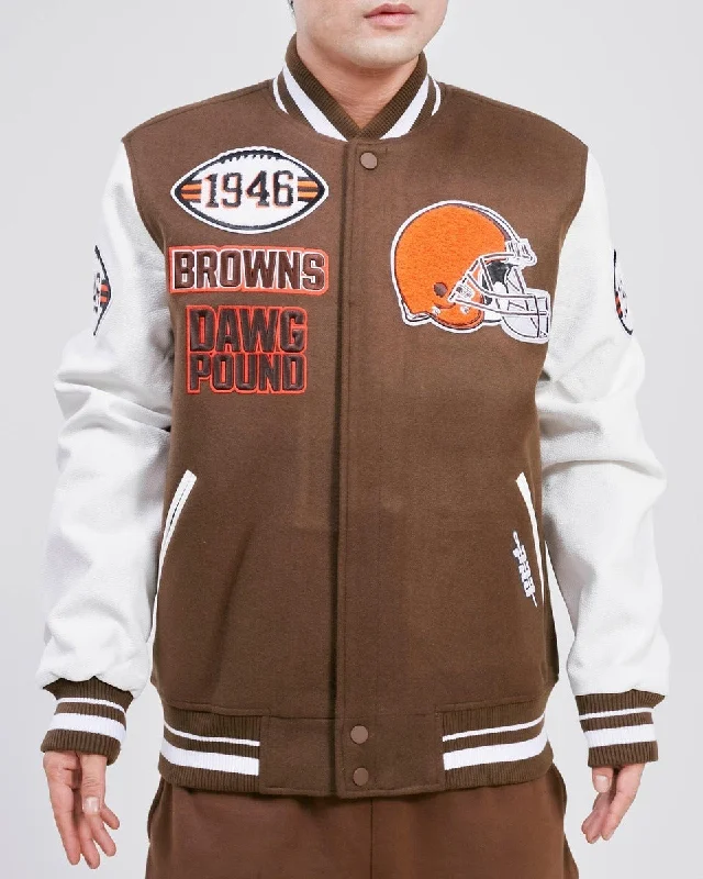 NFL CLEVELAND BROWNS MASHUP WOOL MEN'S VARSITY JACKET (BROWN/WHITE/BROWN)