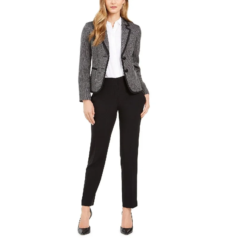 Le Suit Women's Petite Two-Button Contrast-Trim Pantsuit Gray Size 6 P - 12/30/1899 6:00:00 PM