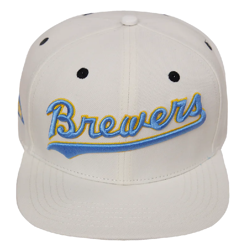 MLB MILWAUKEE BREWERS RETRO CLASSIC UNISEX WORDMARK LOGO WOOL SNAPBACK (EGGSHELL)