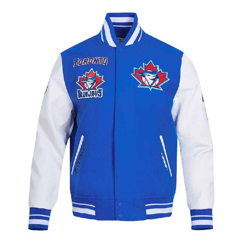 MLB TORONTO BLUE JAYS RETRO CLASSIC MEN'SS RIB WOOL VARSITY JACKET (ROYAL BLUE/WHITE)