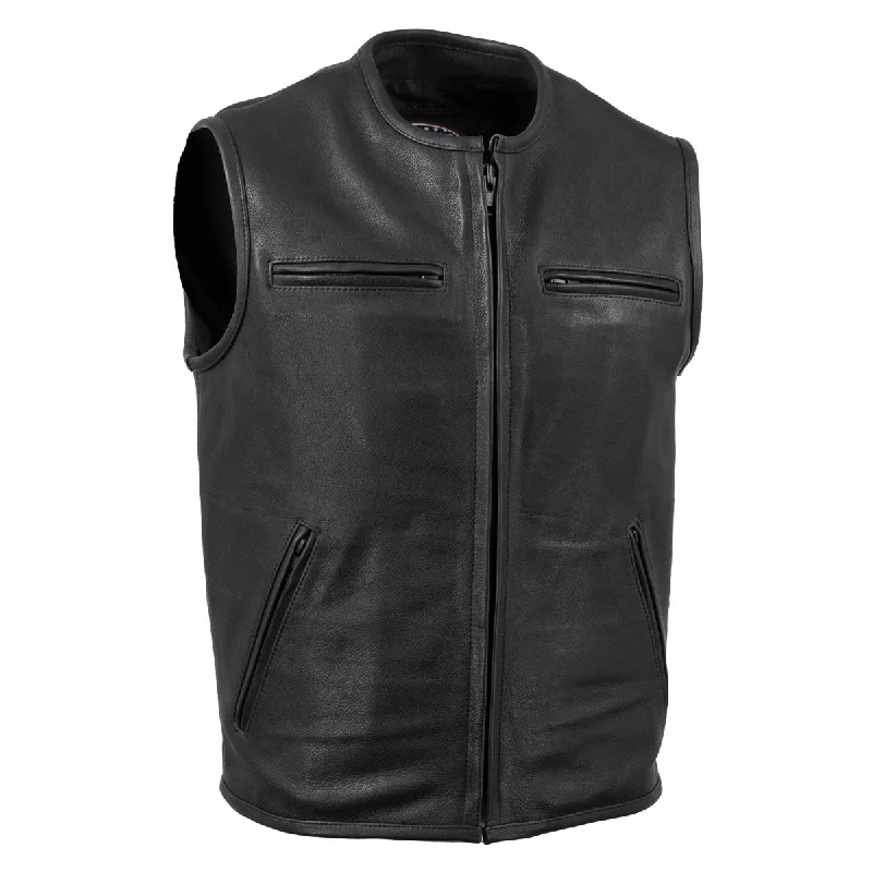 Hot Leathers VSM5001 USA Made Men's 'Steerhide' Black Premium Leather Club Style Vest