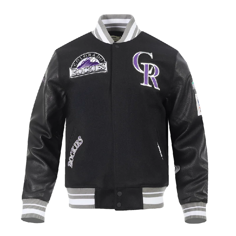 MLB COLORADO ROCKIES RETRO CLASSIC MEN'SS RIB VARSITY JACKET (BLACK/GRAY)