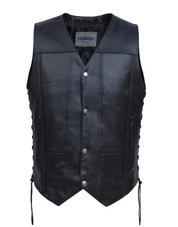 Men's Tall Cut Leather Vest with Gun Pockets and Side Lace