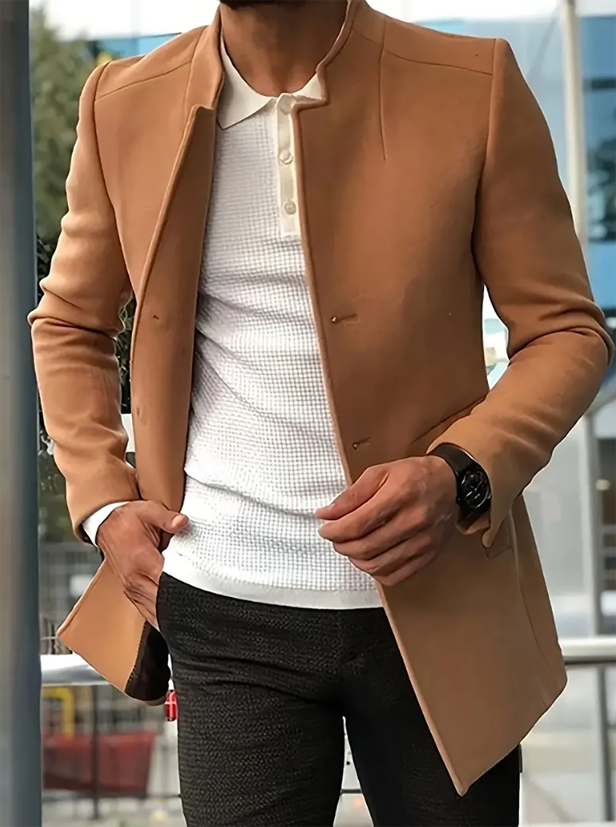 Men's casual suits solid color slim woolen coats men's clothing