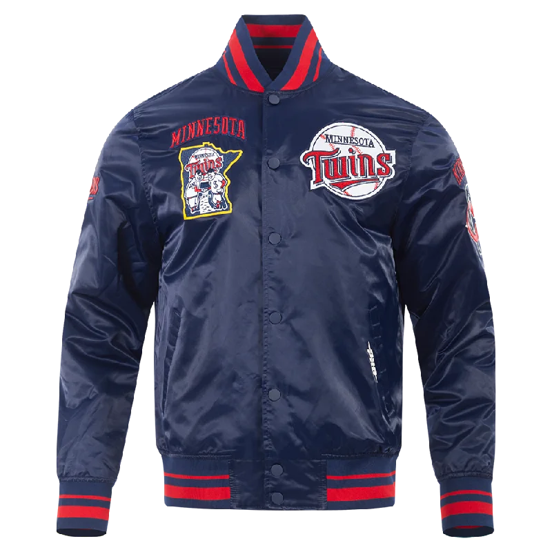 MLB MINNESOTA TWINS RETRO CLASSIC MEN'S RIB SATIN JACKET (MIDNIGHT NAVY/RED/MIDNIGHT NAVY)