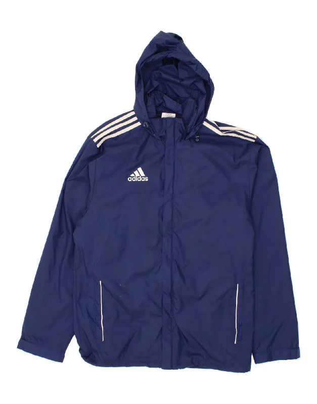 ADIDAS Mens Hooded Rain Jacket UK 38/40 Medium Navy Blue Nylon