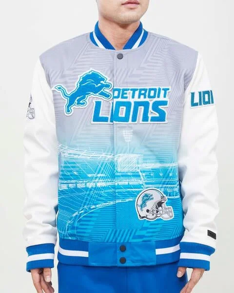 NFL DETROIT LIONS REMIX VARSITY MEN'S JACKET (BLUE/WHITE)