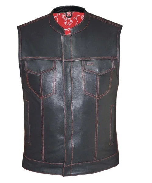 Men's Club Style Leather Vest with Red Paisley Lining 6665.01