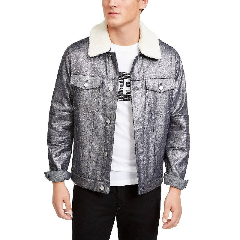 Michael Kors Men's Metallic Moto Trucker Jacket Silver Size Medium