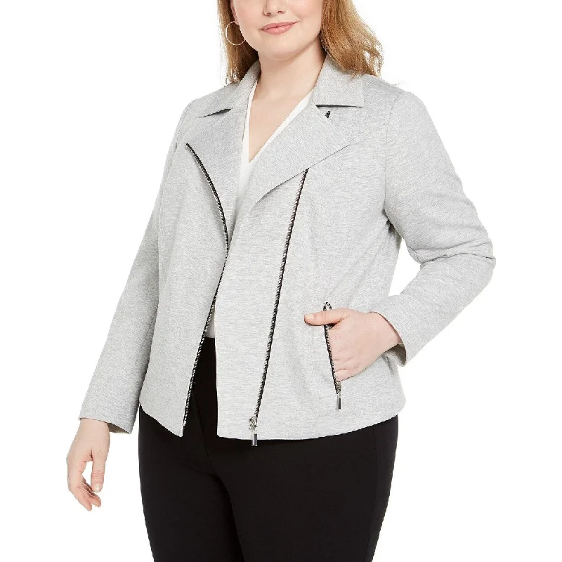 Bar III Women's Trendy Plus Size Ponte-Knit Moto Jacket Gray Size 2X