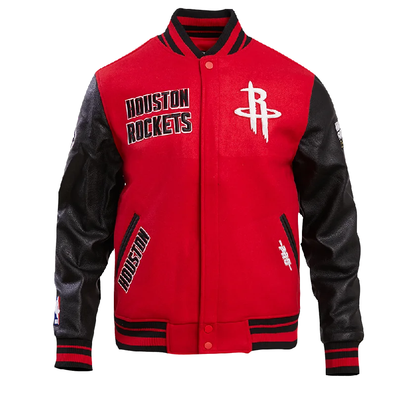 NBA HOUSTON ROCKETS RETRO CLASSIC MEN'SS RIB WOOL VARSITY JACKET (RED/BLACK)