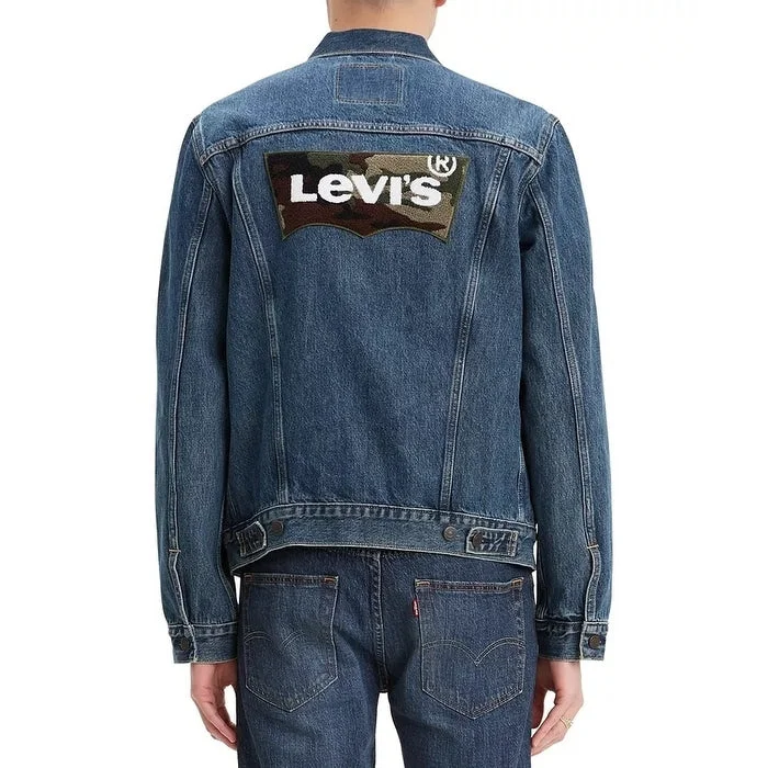 Levi's Men's Chenille Logo Denim Trucker Jacket Navy Size Small