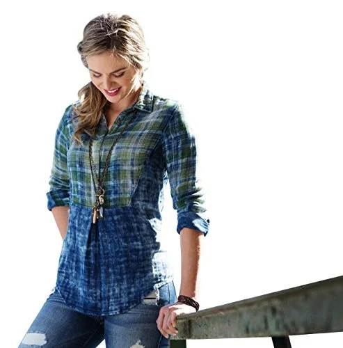 Ryan Michael Sequoia Plaid, Snow Wash Scroll Snap Women's Western Shirt