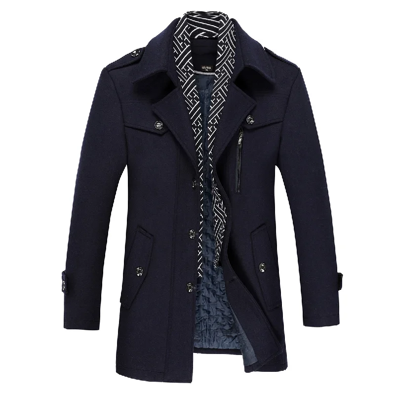 Men's Thick Solid Color Lapel Casual Coat Cotton Navy