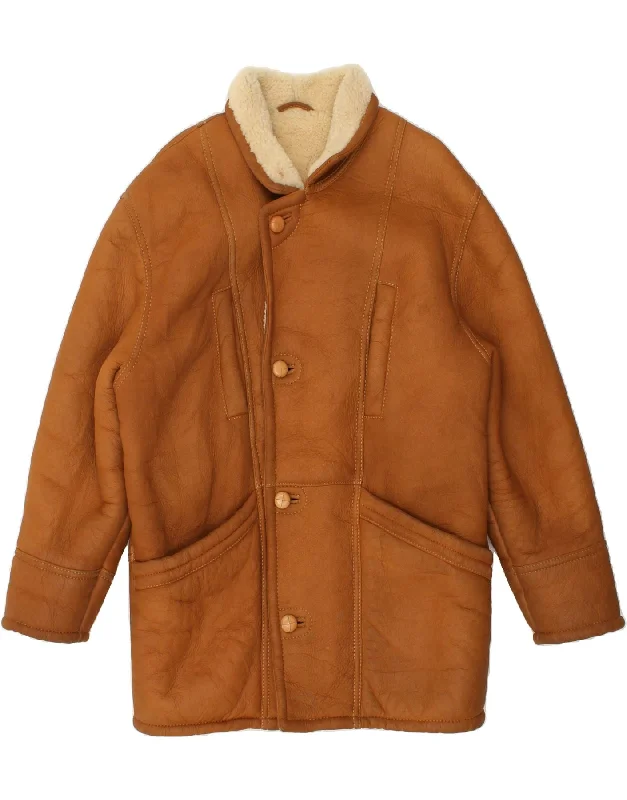 VINTAGE Mens Shearling Jacket IT 50 Large Brown Shearling