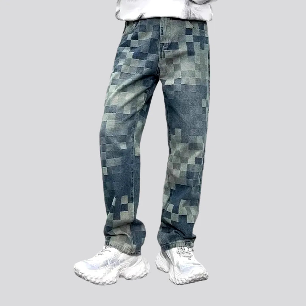 Mid rise stylish checkered men's jeans