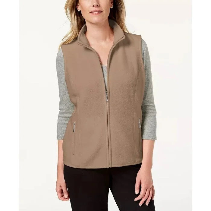 Karen Scott Women's Fleece Zip Front Vest Brown Size Petite Small - Petite Small