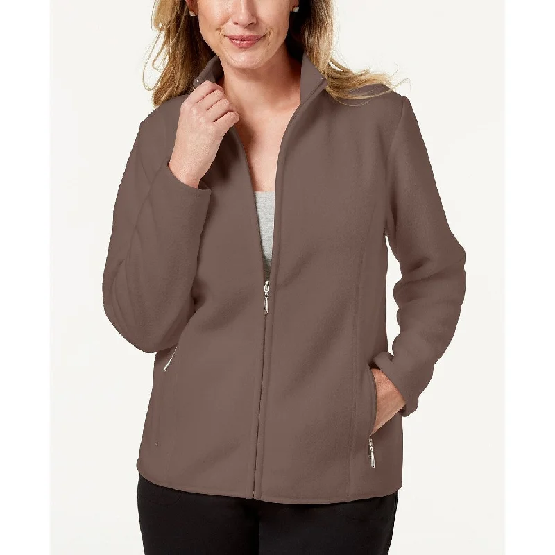 Karen Scott Women's Petite Zeroproof Fleece Jacket Brown Size P M - Petite Medium