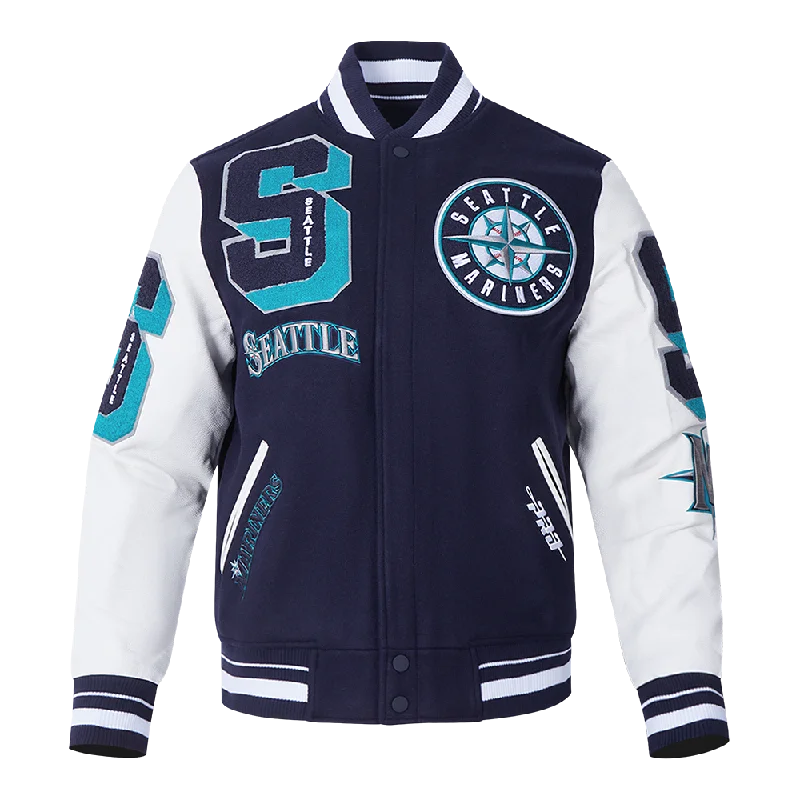 MLB SEATTLE MARINERS MASHUP MEN'S RIB WOOL VARSITY JACKET (MIDNIGHT NAVY/WHITE)