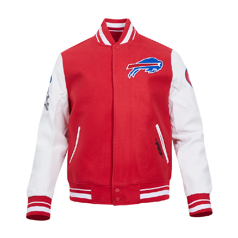 NFL BUFFALO BILLS OLD ENGLISH MEN'S RIB WOOL VARSITY JACKET (RED/WHITE)