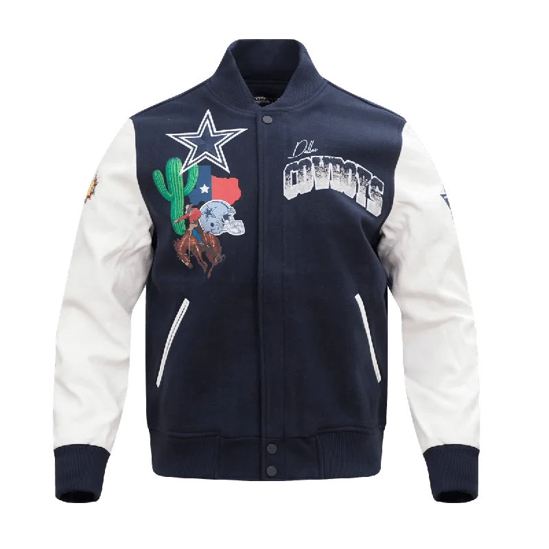 NFL DALLAS COWBOYS HOMETOWN WOOL MEN'S VARSITY JACKET (MIDNIGHT NAVY/WHITE)