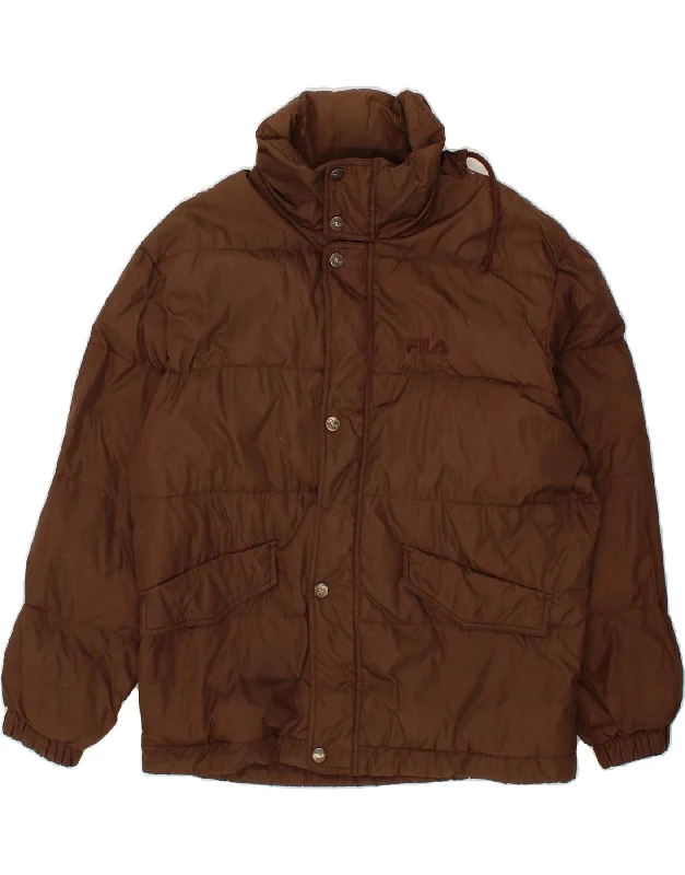 FILA Mens Loose Fit Hooded Padded Jacket IT 48 Medium Brown Polyamide