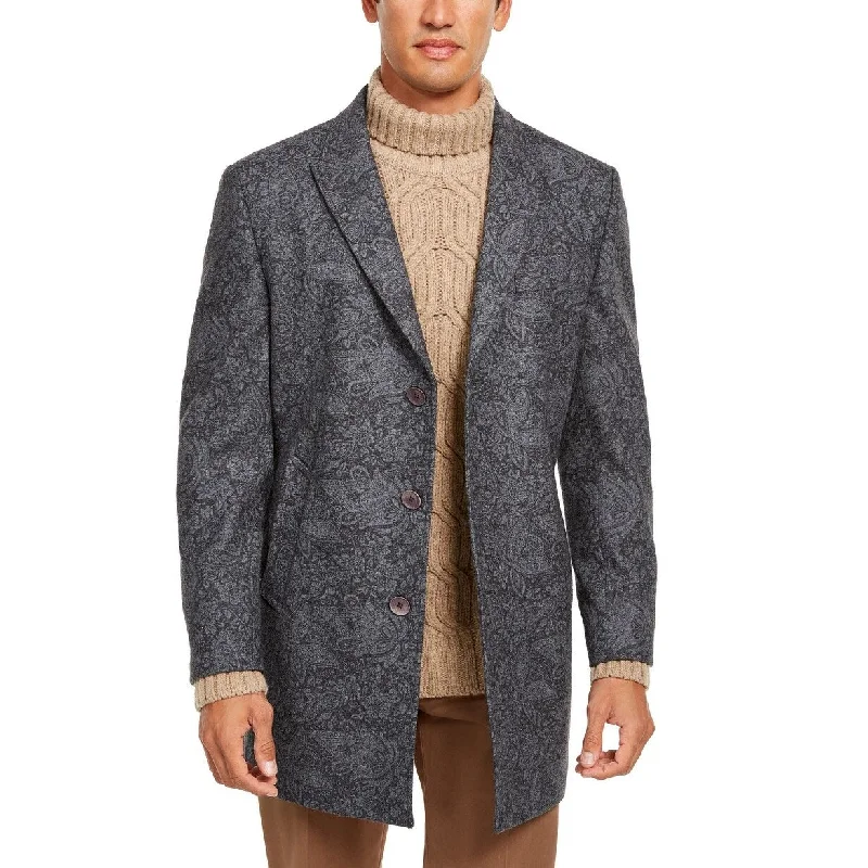 Tallia Men's Paisley Topcoat Gray Size X-Large