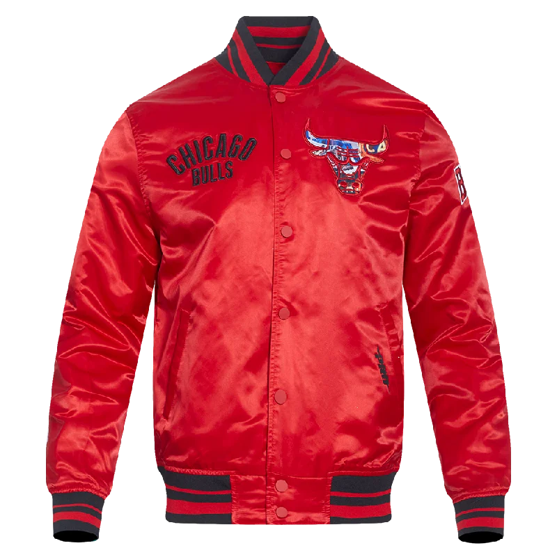 NBA CHICAGO BULLS CITY CENTRIC MEN'S RIB SATIN JACKET (RED/BLACK)