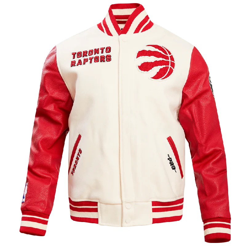 NBA TORONTO RAPTORS RETRO CLASSIC MEN'S RIB WOOL VARSITY JACKET (EGGSHELL/RED)