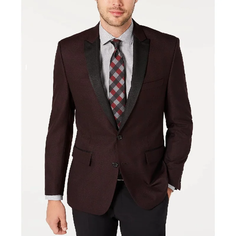 Ryan Seacrest Distinction Men's Modern-Fit Burgundy Plaid Dinner Jacket Dark Red Size 44