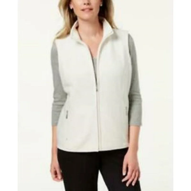 Karen Scott Women's Fleece Zip-Front Vest White Size Petite Extra Large - Petite-XL