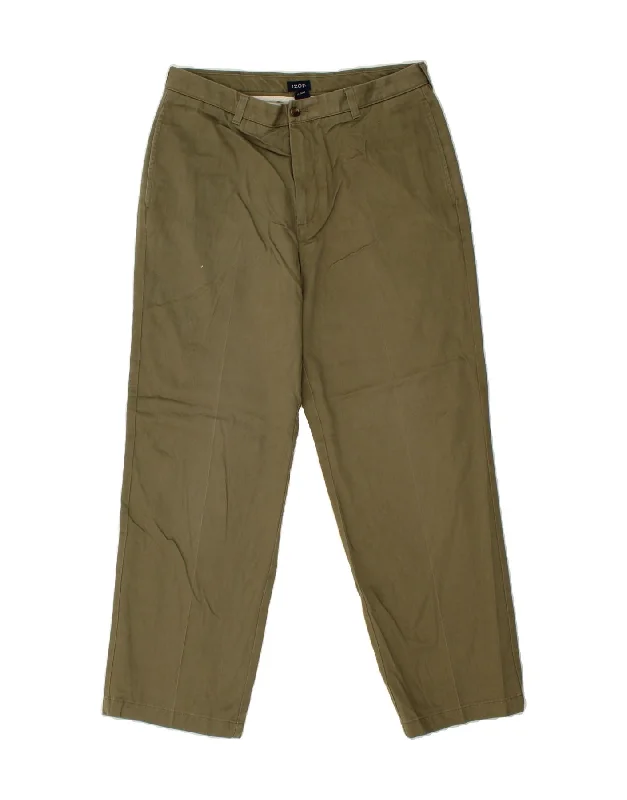 IZOD Mens Straight Chino Trousers W34 L30 Khaki