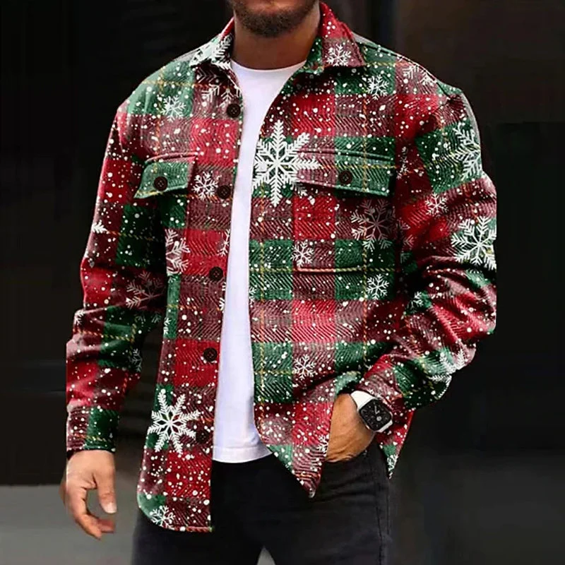 Men's Snowflake Christmas Scene Long Sleeve Jacket