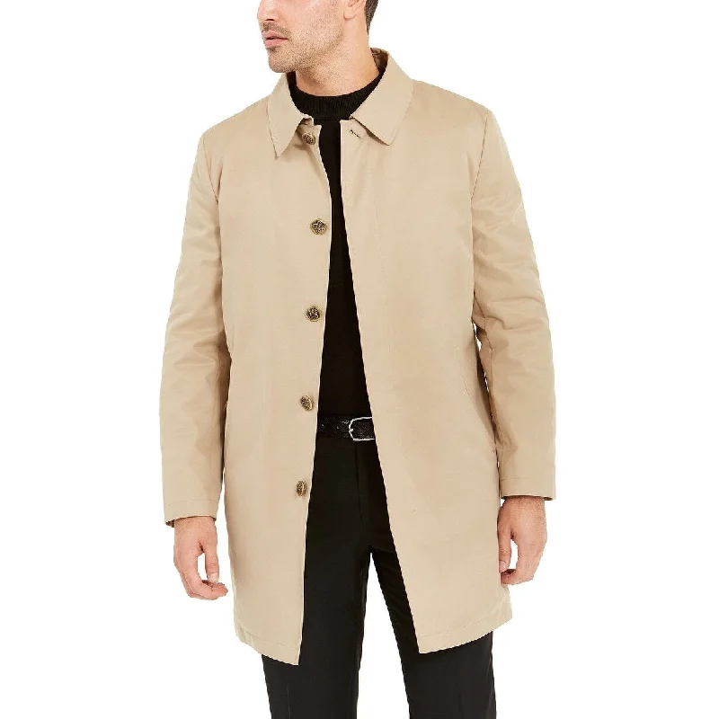 Tallia Men's Slim-Fit Tan Raincoat With Faux Fur Lining Brown Size S - Small