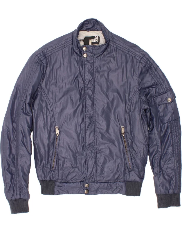 MOSCHINO Mens Bomber Jacket UK 40 Large Navy Blue Polyamide