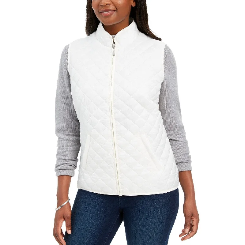 Karen Scott Women's Petite Quilted Puffer Vest White Size Medium