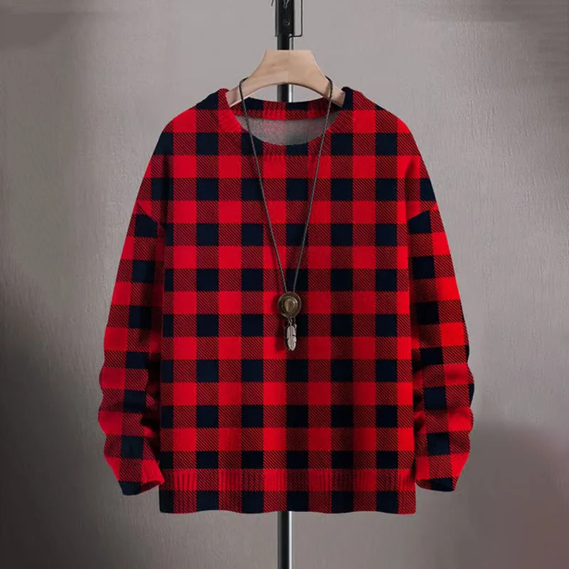 Christmas Plaid Art Print Casual Sweatshirt Sweater