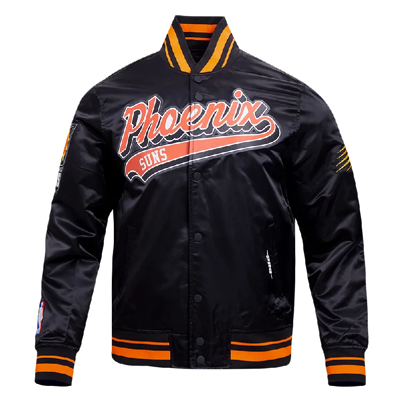 NBA PHOENIX SUNS SCRIPT TAIL MEN'S SATIN JACKET (BLACK/ORANGE)