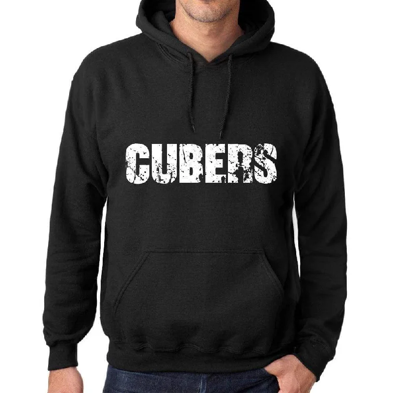 Men's Women's Unisex Printed Graphic Cotton Hoodie Soft Heavyweight Hooded Sweatshirt Pullover Popular Words CUBERS Deep Black