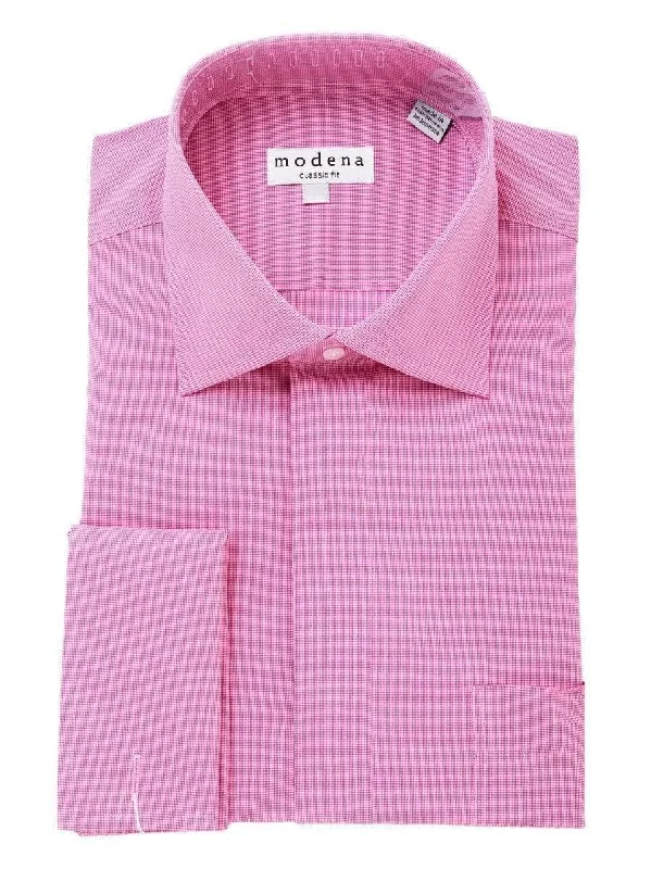 Mens Cotton Blend Pink Houndstooth French Cuff Classic Fit Dress Shirt